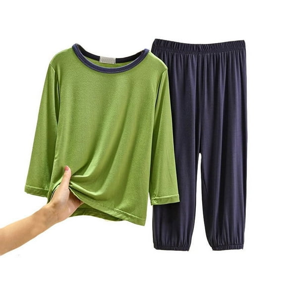 TBWNWG Boys Pajamas Size 10-12 Long Sleeve Shirt Shorts Set Summer Thin Solid Color Home Wear for 6-7 Years