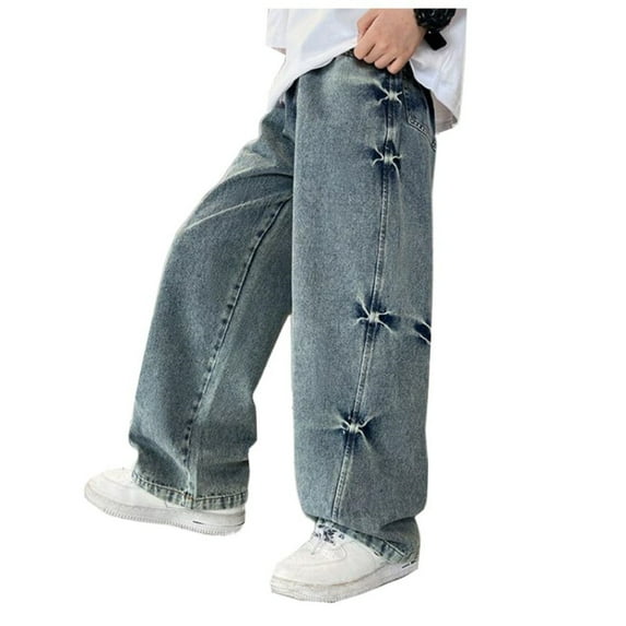 TBWNWG Boys Pants Comfortable Denim Trousers Relaxed Fit Baggy Cargo Style Elastic Waistband Ideal for Active Kids,Size 5-6 Years