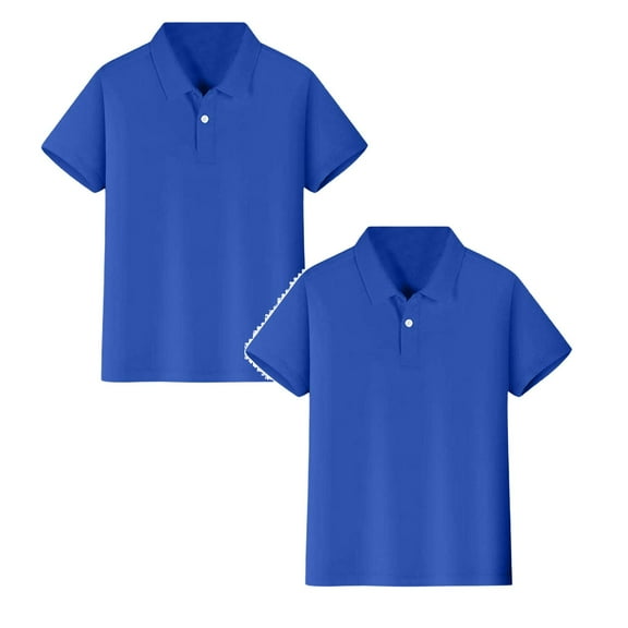 TBWNWG Boys' School Uniform Short Sleeve Polo Shirt,Button Closure,Comfortable & Soft Fabric,2-Pack,Blue 2PCS,Sizes XL
