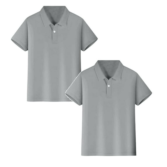 TBWNWG Boys' School Uniform Short Sleeve Polo Shirt,Button Closure,Comfortable & Soft Fabric,2-Pack,Grey 2PCS,Size XXXL