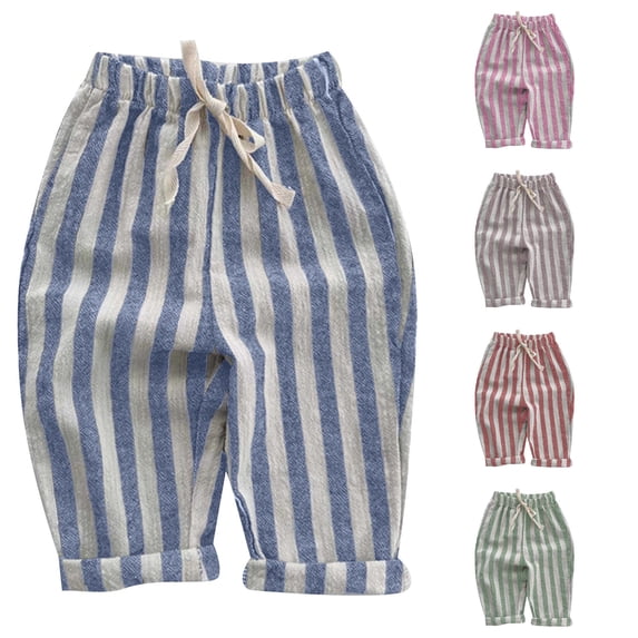 TBWNWG Boys Striped Harem Pants Toddler Casual Elastic Waist Joggers Baby Spring Summer Lightweight Breathable Daily Trousers with Comfortable Stretch Fit for Kids