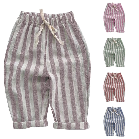 TBWNWG Boys Striped Harem Pants Toddler Casual Elastic Waist Joggers Baby Spring Summer Lightweight Breathable Daily Trousers with Comfortable Stretch Fit for Kids
