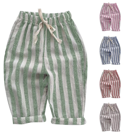 TBWNWG Boys Striped Harem Pants Toddler Casual Elastic Waist Joggers Baby Spring Summer Lightweight Breathable Daily Trousers with Comfortable Stretch Fit for Kids