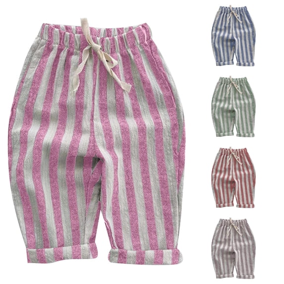 TBWNWG Boys Striped Harem Pants Toddler Casual Elastic Waist Joggers Baby Spring Summer Lightweight Breathable Daily Trousers with Comfortable Stretch Fit for Kids
