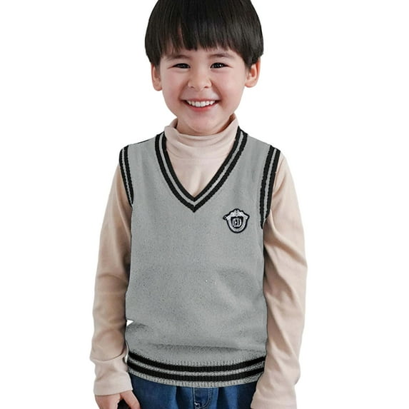 TBWNWG Boys Sweaters V Neck Color Block Knit Vest for Kids Versatile Winter Pullover Casual Layering Apparel for Ages 3 to 16,Size 3-4 Years