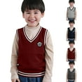thumbnail image 1 of TBWNWG Boys Sweaters V Neck Color Block Knit Vest for Kids Versatile Winter Pullover Casual Layering Apparel for Ages 3 to 16,Sizes 13-14 Years, 1 of 8