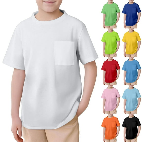 TBWNWG Boys Tops Boys Mesh T Shirts Short Sleeve Plain Top Tees for Kids Crew Neck T Shirt with Pocket for Outdoor Activities,Size 5-6 Years