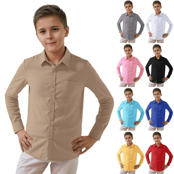 TBWNWG Boys Tops Child Boys Girls Shirt Solid Long Sleeve Toddler Kids Gentleman Lapel Button Tops for Stylish Outfits and Everyday Wear,Sizes 5-6 Years