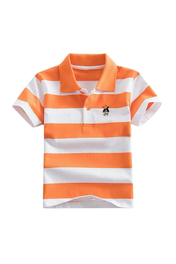 Boys Tops Kids Short Sleeve Striped Shirt Button Closure Fashion Comfortable Soft Fabric for Boys Girls,Size 6-7 Years