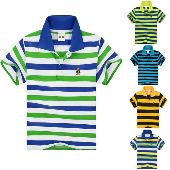TBWNWG Boys Tops Kids Striped Short Sleeve Shirt Comfortable Soft Fabric Button Closure for Everyday Wear,Sizes 5-6 Years