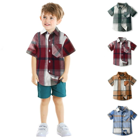 TBWNWG Boys Tops Toddler Boys Short Sleeve Plaid Prints Gentleman T Shirt Tops for Everyday Wear