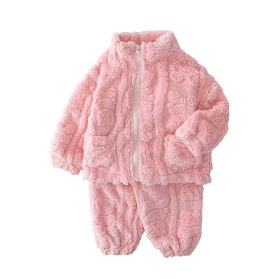 TBWNWG Boys Winter Two Piece Cozy Loungewear Set With Bear Jacquard Pattern Soft Thermal Pajamas For Toddler Kids Homewear Holiday Outfit,Size 3-6 Months