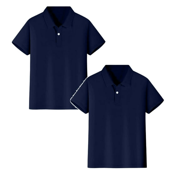 TBWNWG Boys and Toddlers' Short-Sleeve Polo Shirts,Pack of 2,Navy 2PCS,Size XL
