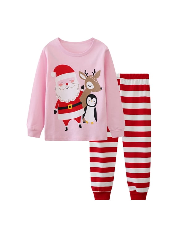 Christmas Pajamas for Kids Girls Holiday Long Sleeve Sleepwear Santa Cotton Pajamas Sets for 2-12T Boys/Toddler Pjs,Sizes 6-7 Years