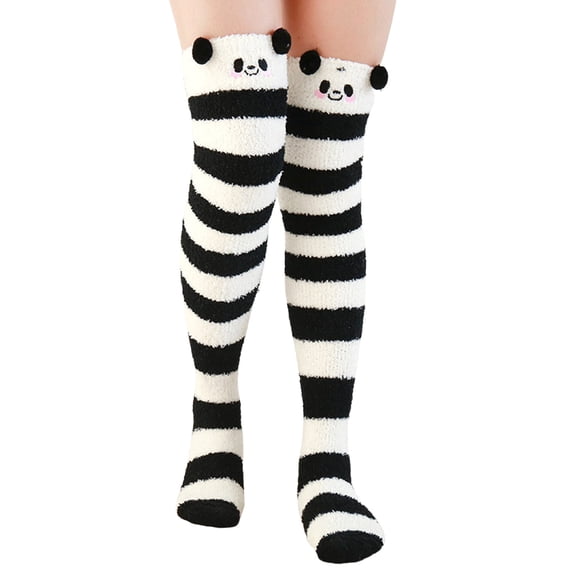 TBWNWG Cozy Fuzzy Over The Knee Cartoon Print Thigh High Socks for Women Winter Warm Home Wear Leggings,Size One Size
