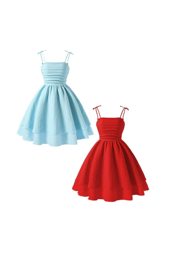Cute Dresses for Girls Summer Girls Solid Color Dress with Bow Knot Sweet Sleeveless,Size 11 Years
