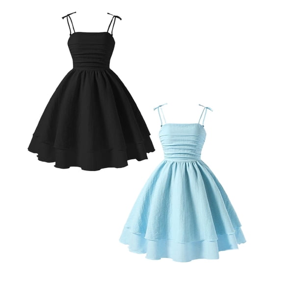 TBWNWG Dresses for Girls 10-12 Summer Girls Solid Color Dress with Bow Knot Sweet Sleeveless,Sizes 9 Years