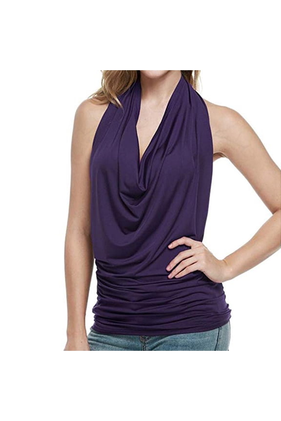 Elegant Drape Backless Neck Sleeveless Blouse Top for Women Vest Design,Sizes L