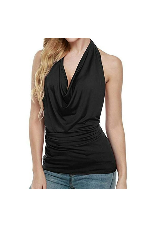 Elegant Drape Backless Neck Sleeveless Blouse Top for Women Vest Design,Sizes M