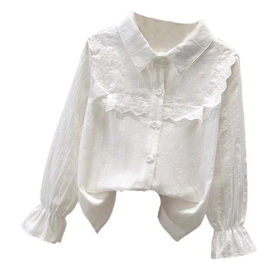 TBWNWG Elegant Girls Long Sleeve Party Blouse Ruffled Button Down Shirt for School and,Size 15-16 Years