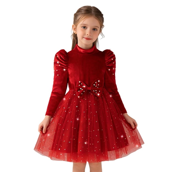 TBWNWG Elegant Girls Velvet Party Dress With Star Moon Skirt For,Size 6-7 Years