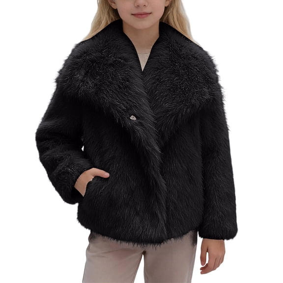 TBWNWG Elegant Girls Winter Jacket with Shawl Collar Soft Outerwear Coats for Kids,Size 5-6 Years