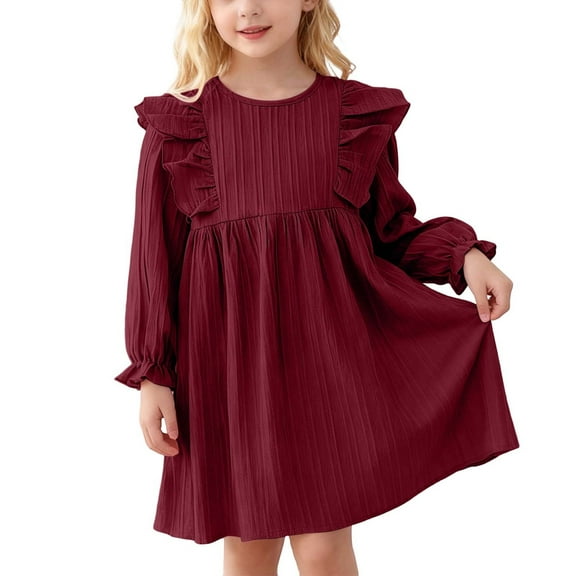TBWNWG Elegant Long Sleeve Girls Party Gown With Delicate Lace Trim for Seasonal Fall And Comfortable Casual Daily Wear,Size 3-4 Years