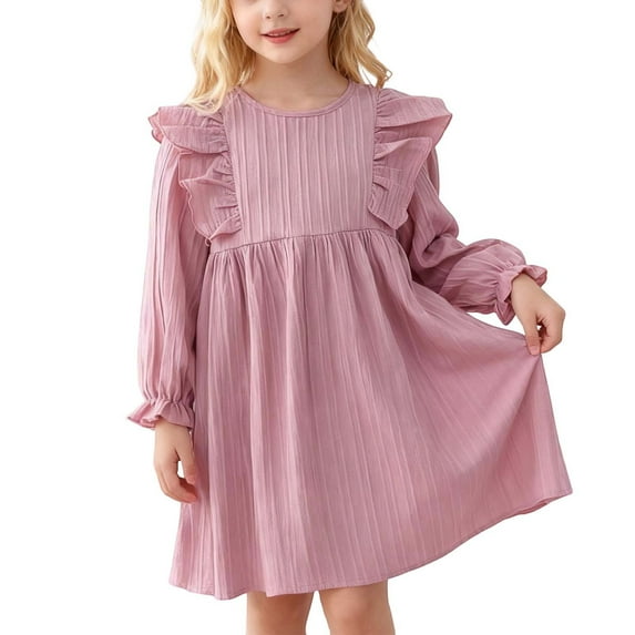 TBWNWG Elegant Long Sleeve Girls Party Gown With Delicate Lace Trim for Seasonal Fall And Comfortable Casual Daily Wear,Size 4-5 Years