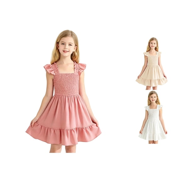 TBWNWG Elegant Sleeveless Solid Color Party Dress for Girls with Pleated Back Details and Short Length for Summer