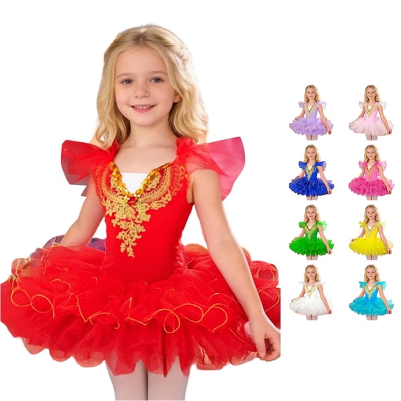 TBWNWG Girl Dance Leotard Ballet Dance Dress Leotards with Skirt Flutter Sleeve Ballet Ballerina Outfits Leotards