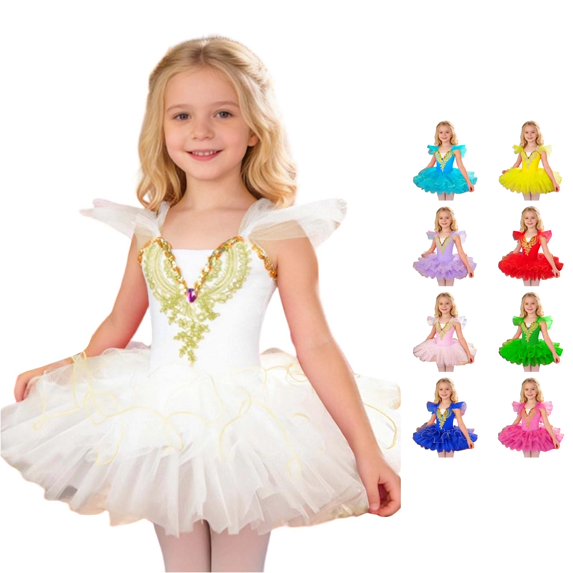 TBWNWG Girl Dance Leotard Ballet Dance Dress Leotards with Skirt Flutter Sleeve Ballet Ballerina Outfits Leotards
