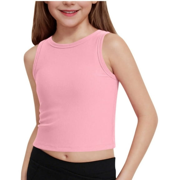 TBWNWG Girls Athletic Tank Tops for Kids High Neck Crop Tops for Gym and Yoga Stylish Ribbed Knit Design for Activewear,Size 7-8 Years