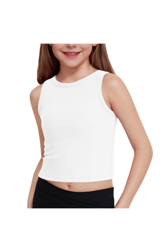 Girls Athletic Tank Tops for Kids High Neck Crop Tops for Gym and Yoga Stylish Ribbed Knit Design for Activewear,Sizes 9-10 Years