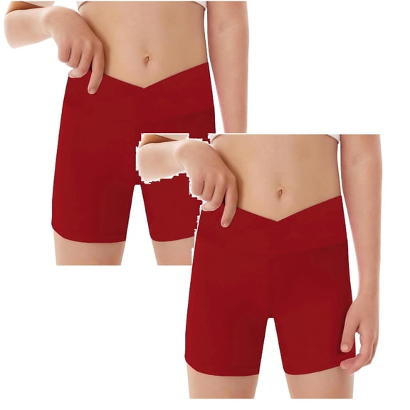 TBWNWG Girls Biker Shorts Size 14-19,Girls Athletic Shorts Slim V Cross Waist Bike Dance Gymnastics Shorts 2 Packs,Size 9-10 Years