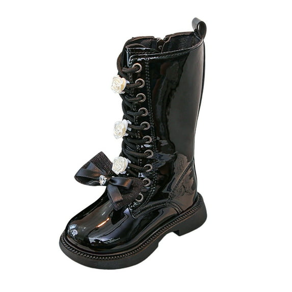 TBWNWG Girls Boots Comfortable Flat Boots for Children - Fashionable Soft Sole Leather Footwear for Kids,Sizes 8-9 Years