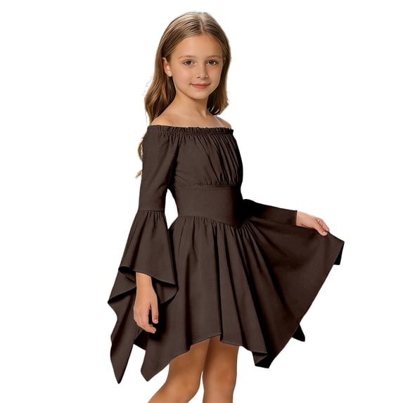 TBWNWG Girls Casual Fashion Off Shoulder Dress with Ruffle Summer Play Outfit for Island Style,Size 3-4 Years