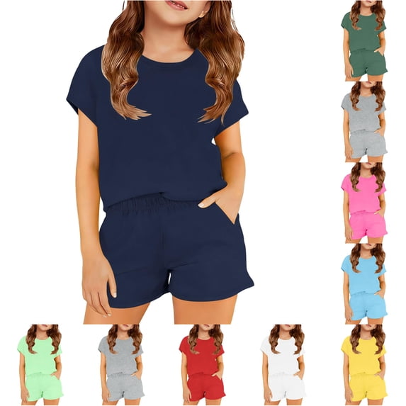 TBWNWG Girls Casual Two-Piece Outfit for Toddlers and Kids - Soft Color Top and Shorts Comfortable Everyday Wear for Spring Summer