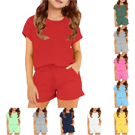 TBWNWG Girls Casual Two-Piece Outfit for Toddlers and Kids - Soft Color Top and Shorts Comfortable Everyday Wear for Spring Summer