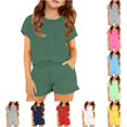 thumbnail image 1 of TBWNWG Girls Casual Two-Piece Outfit for Toddlers and Kids - Soft Color Top and Shorts Comfortable Everyday Wear for Spring Summer, 1 of 4