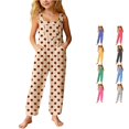 thumbnail image 1 of TBWNWG Girls Casual Wide Leg Romper Polka Print Front Pockets Kids Stylish Loose Fit Piece Jumpsuit for Children Daily Wear, 1 of 5
