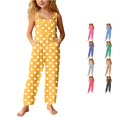 thumbnail image 1 of TBWNWG Girls Casual Wide Leg Romper Polka Print Front Pockets Kids Stylish Loose Fit Piece Jumpsuit for Children Daily Wear, 1 of 5