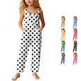 thumbnail image 1 of TBWNWG Girls Casual Wide Leg Romper Polka Print Front Pockets Kids Stylish Loose Fit Piece Jumpsuit for Children Daily Wear, 1 of 5