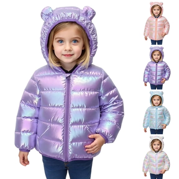 TBWNWG Girls Coat & Jacket - Winter Coat With Hood Soft Warm Jacket For Kids Lightweight Cute Bear Ears Design Zipper Outerwear