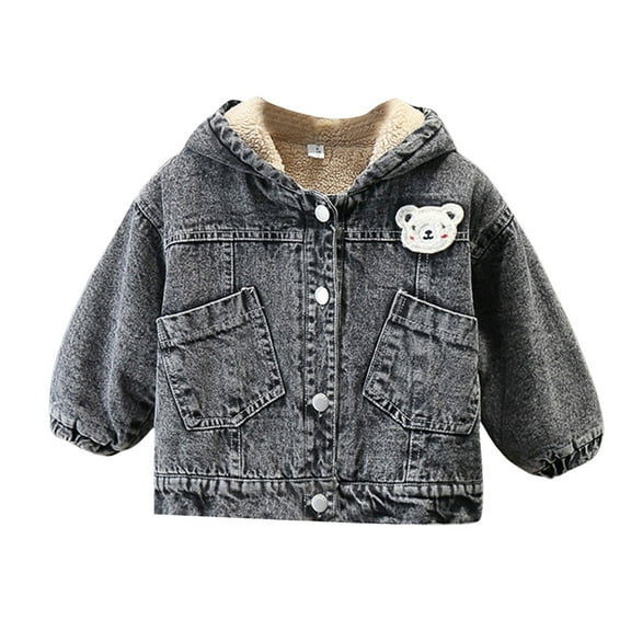 TBWNWG Girls Denim Jacket Warm Padded Coat for Toddlers and Children with Cute Design,Sizes 7-8 Years