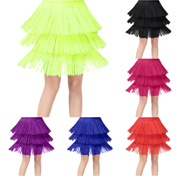TBWNWG Girls Dresses | Kids Girls Tassel Dance Skirt Latin Ballroom Layered Fringe Dancewear,Sizes 3-4 Years