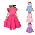 thumbnail image 1 of TBWNWG Girls Dresses Lightweight Summer Crew Neck Ruffle Sleeve Dress for Kids Flutter Sleeve Casual Party Outfit for Girls, 1 of 6