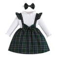 thumbnail image 1 of TBWNWG Girls Dresses Striped Plaid Long Sleeve Bow Decorated Dress With Headband Set For Casual Beach School Party Outfits,Size 9-12 Months, 1 of 6