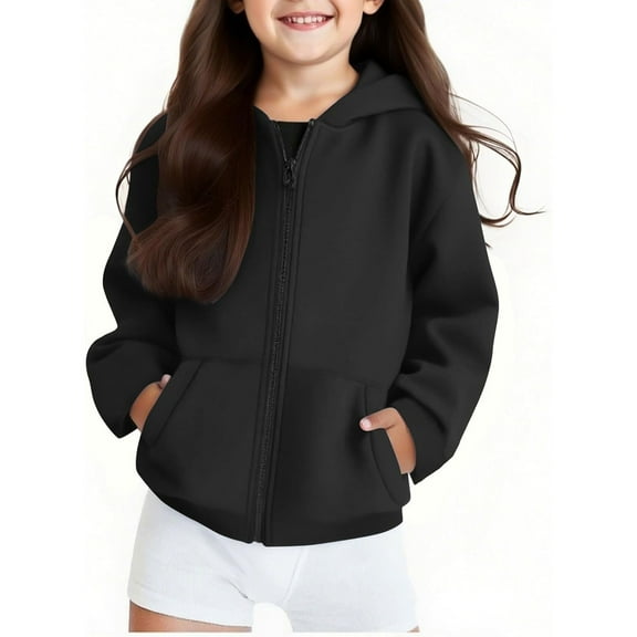 TBWNWG Girls Hooded Zip Up Jacket Warm Pullover With Straight Sleeves Casual Outerwear For Teen,Sizes 4-5 Years