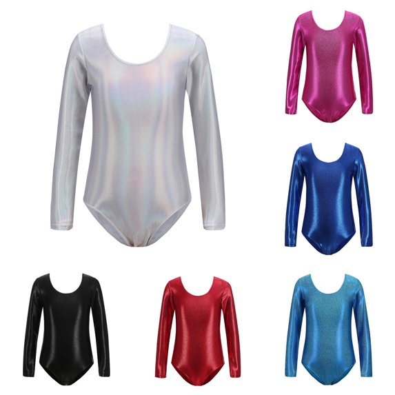TBWNWG Girls Long Sleeved Gymnastics Leotard Shiny Dance Ballet Classic Yoga Bodysuit Tumbling Outfit for Wear