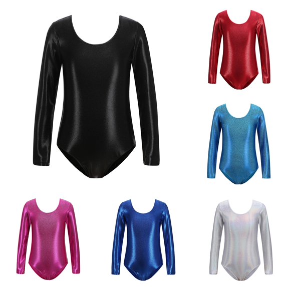 TBWNWG Girls Long Sleeved Gymnastics Leotard Shiny Dance Ballet Classic Yoga Bodysuit Tumbling Outfit for Wear